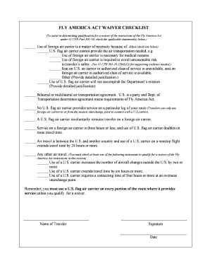 Fillable Online Uri Fly America Act Waiver Checklist Pdf Format Uri