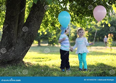 Little Children are Walking in a Park Stock Photo - Image of green ...