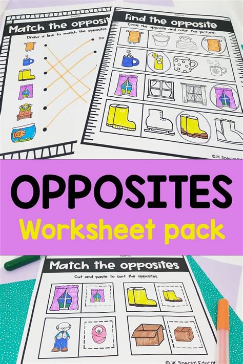 Learning Opposites Worksheets For Preschool And Kindergarten Antonyms Activity Kindergarten