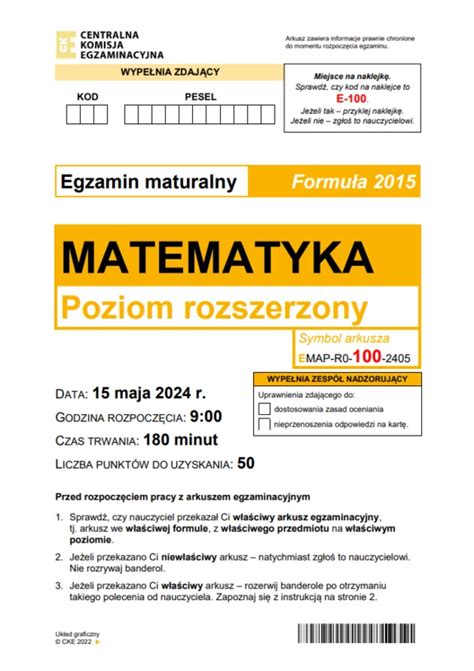 Matura 2024 Matematyka rozszerzenie Formuła 2015 Arkusz CKE i