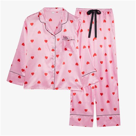 Pink Red Heart Satin Personalised Pyjama Set Unique Avenue