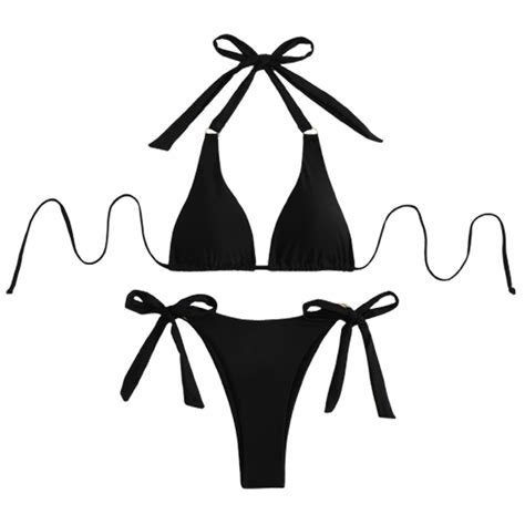 ZQGJB Women Halter Bikini Set Adjustable Spaghetti Strappy Two Piece Triangle Swimsuit Side