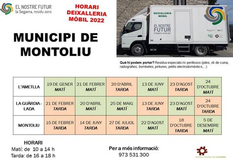 Calendari Deixalleria M Bil Ajuntament De Montoliu De Segarra