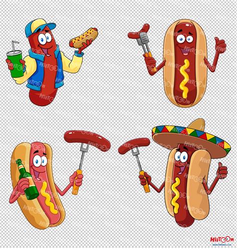 Hot Dog Cartoon Mascot Characters. Digital Clip Art Vector Graphic ...