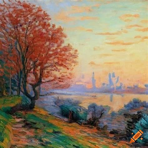 Painting Of A Foggy Landscape By Armand Guillaumin On Craiyon