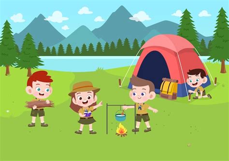 Niños Exploradores En La Ilustración Del Campamento Vector Premium