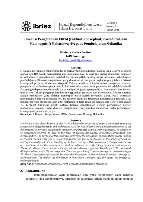 PDF Dimensi Pengetahuan FKPM Faktual Konseptual Prosedural Dan