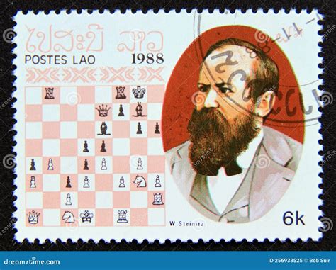 Postage Stamp Laos, 1988. Wilhelm Steinitz Chess Champion Portrait ...