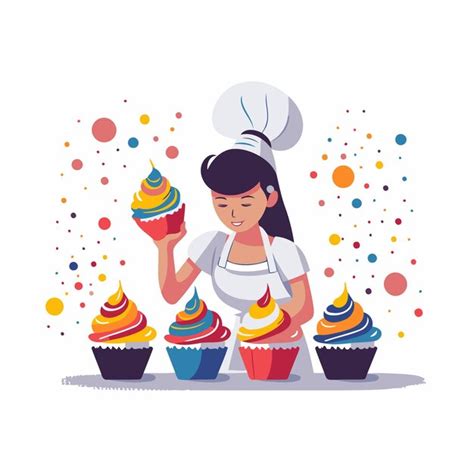 Premium Vector Chef Woman With Cupcakes Vector Illustration In