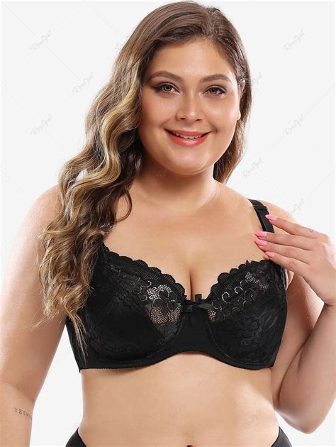 Plus Size Bowknot Lace Underwire Bra 80 Off Rosegal