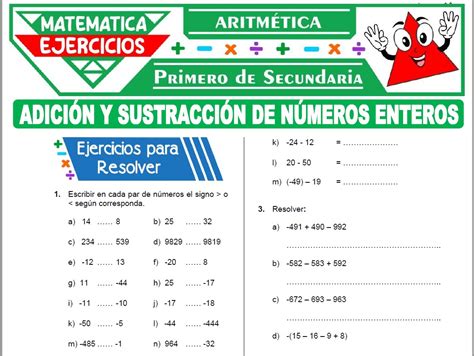 Ejercicios De Adición Y Sustracción De Números Enteros Para Primero De