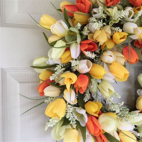 Tulip Wreath For Front Door Spring Or Summer Wreath Decor