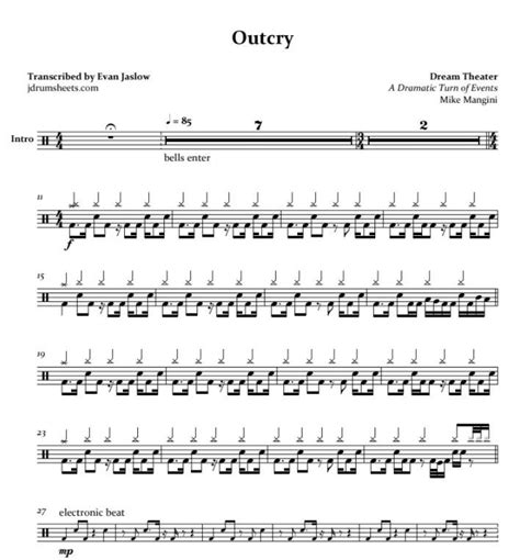 Outcry Dream Theater Full Drum Transcription Drum Sheet Music Jaslow Drum Sheets