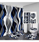 Amazon Nkzply 4 Pcs Blue Marble Shower Curtain Sets With Rugs Gold