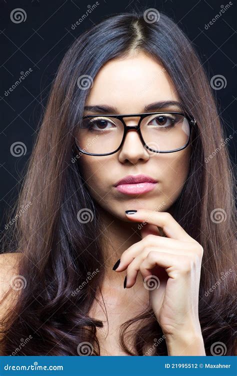 Brunette Girl Wearing Glasses Stock Photo Image Of Background Close