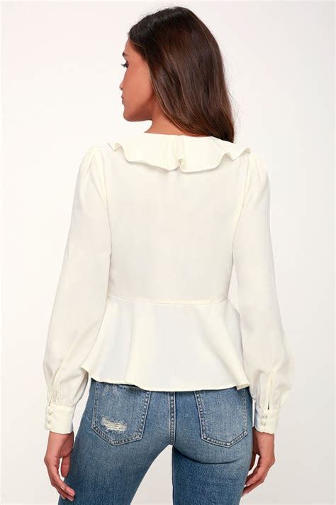 Chic White Ruffled Top Long Sleeve Top Peplum Top Lulus