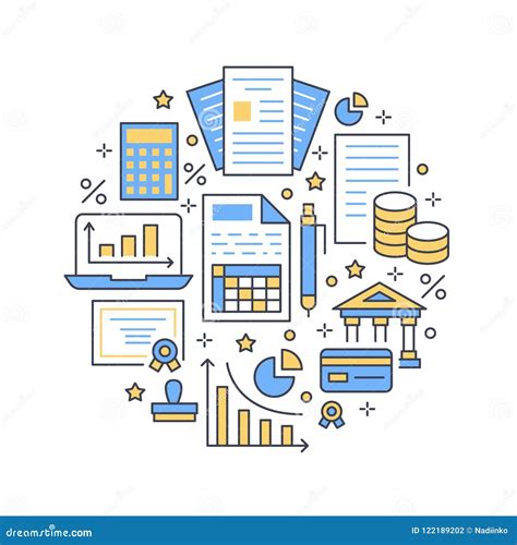 Línea Plana Iconos Del Cartel Del Círculo De La Contabilidad Financiera