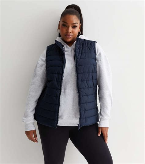 Curves Navy Lightweight Puffer Gilet New Look