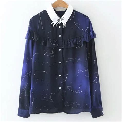 Primavera espaço estrela chiffon camisa cósmica constellation blusa