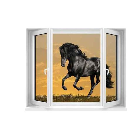 Sticker trompe lœil fenêtre déco cheval 2 stickersmania fr