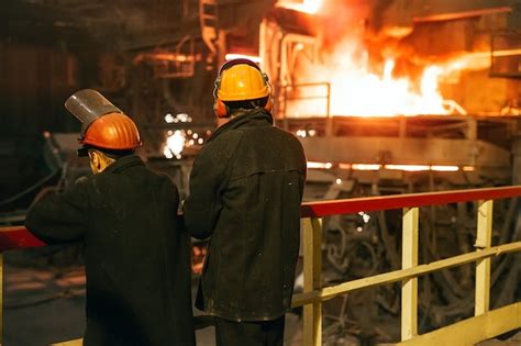 Premium Photo | Workers in the steel mill.