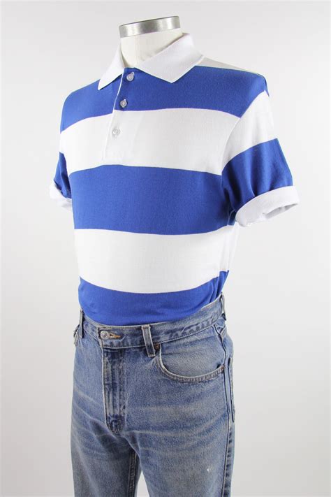 Blue And White Striped Men S Polo Collared Shirt Vintage Size Medium