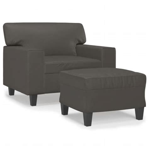 Fauteuil Avec Repose Pied Gris 60 Cm Similicuir Omabeta M24132