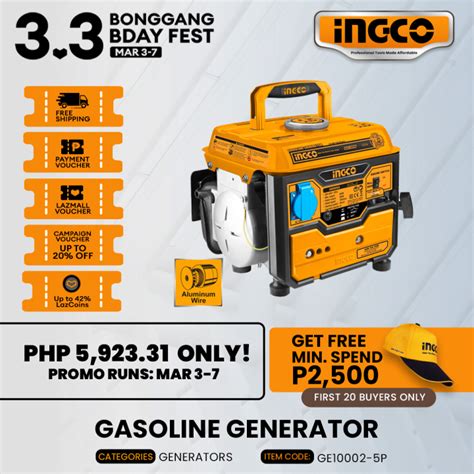 INGCO 900W Portable Gasoline Generator 1KVA 2 Stroke Engine Open Type