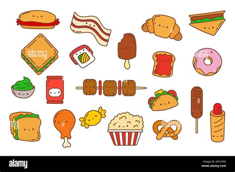 Kawaii Sticker Fast Food Set Collection Of Cute Kawaii Food