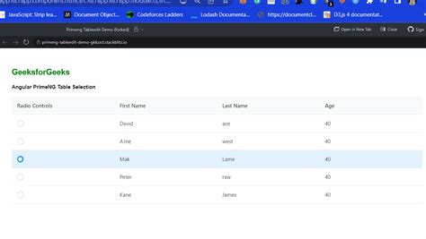 Angular Primeng Table Selection Geeksforgeeks