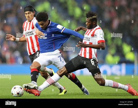 PSV Eindhoven S Ibrahim Sangare Right Challenges Rangers Malik