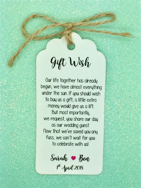 Personalised Wedding T Wish Money Request Poem Card Favour