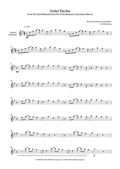 Under The Sea Sheet Music Howard Ashman Soprano Sax Solo