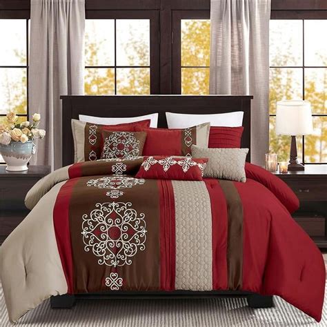 ESCA J22356VQ Queen Size Juin Luxury Comforter Set, Red & Brown - 7 ...