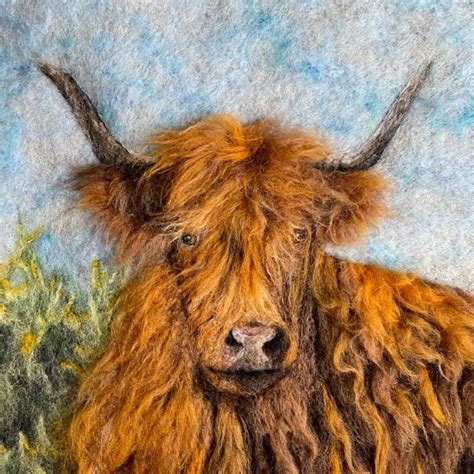 Highland Cow Wool Paintings Helen Winter Textile Art