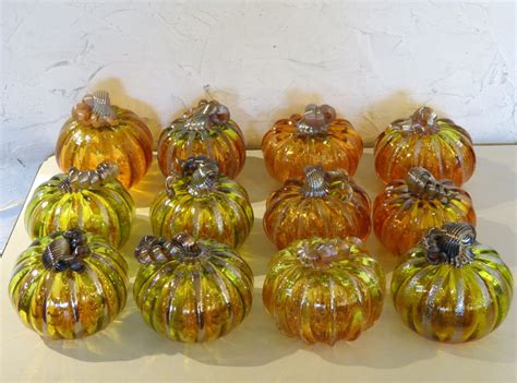 Wholesale Glass Pumpkins One Dozen Amber And Green 45