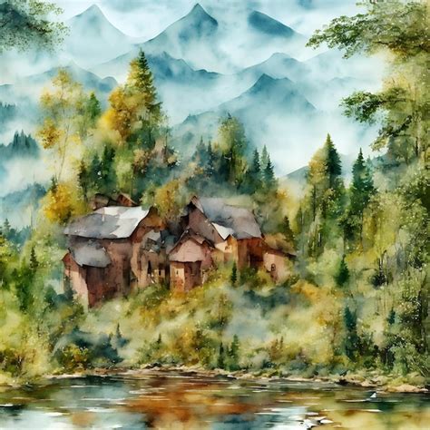 Premium AI Image | Watercolor Landscape Illustration