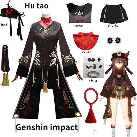 Adult Kid Game Genshin Impact Hu Tao Cosplay Costume Wig Shoes Rings