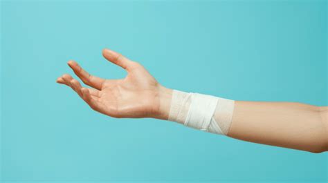 Arm Wrapped With White Gauze Bandage Background Accident Adult Aid