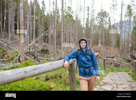 Brunette Man Hiker Hiking On Trail In Summer Time Tatra Mountain In Poland Stock Photo Alamy