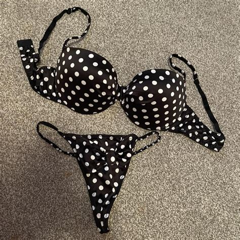 Silly Satin La Senza Polkadot Bra And G String Set Depop