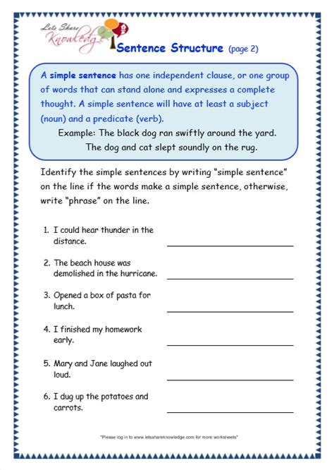 Simple Sentences Worksheet 3rd Grade