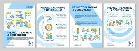 Planning And Scheduling Of Project Blue Brochure Template Leaflet Design With Linear Icons