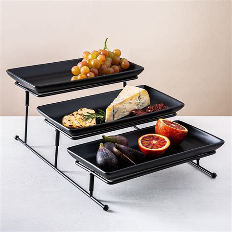 Ksp Strata 3 Tier Porcelain Buffet Plate Rect Matte Black Kitchen