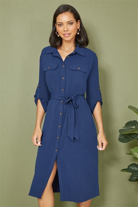 Mela Navy Midi Stretch Shirt Dress Mela