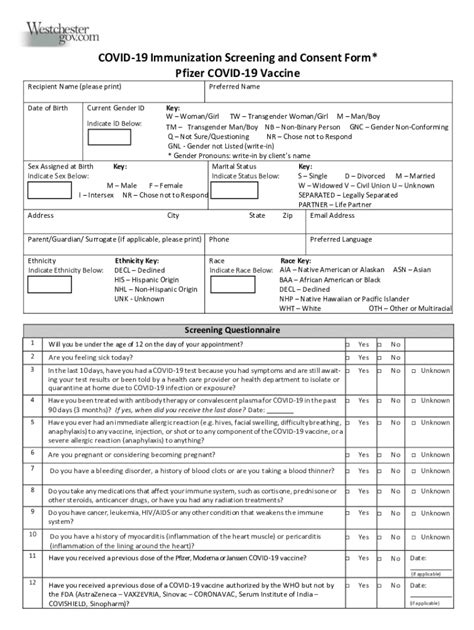 Fillable Online Covid Immunization Screening And Consent Form