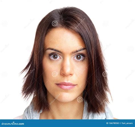 Beautiful Young Woman Staring At You Against White Stock Photo Image