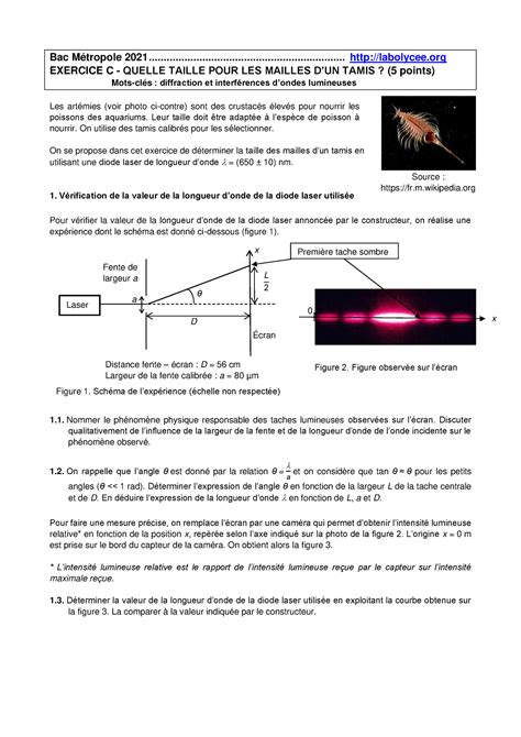 2021 03 Metro Sujet 2 Exo C Tamis Interferences 5pts Bac Métropole