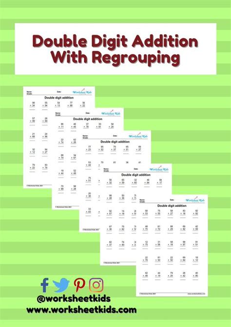 Double Digit Addition With Regrouping Worksheets For 2nd Grade