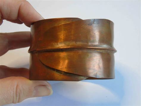 Copper Bracelet Bangle With Overlapping Style And Fold Forming